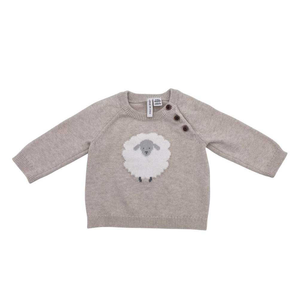 Janie and Jack Baby Sheep Sweater Eggnog Heather Size 0 to 3 Months 100% Cotton